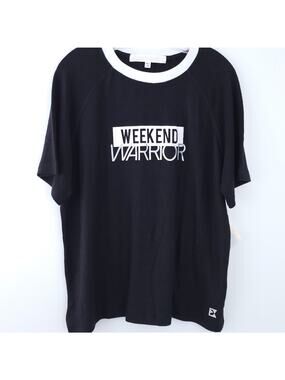 New Peaceful Warrior Sarah Raglan "Weekend Warrior" Tee Medium/Large Black White
